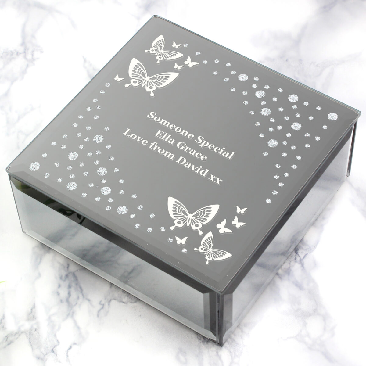 Personalised White Butterfly Diamante Glass Trinket Box - Image 2