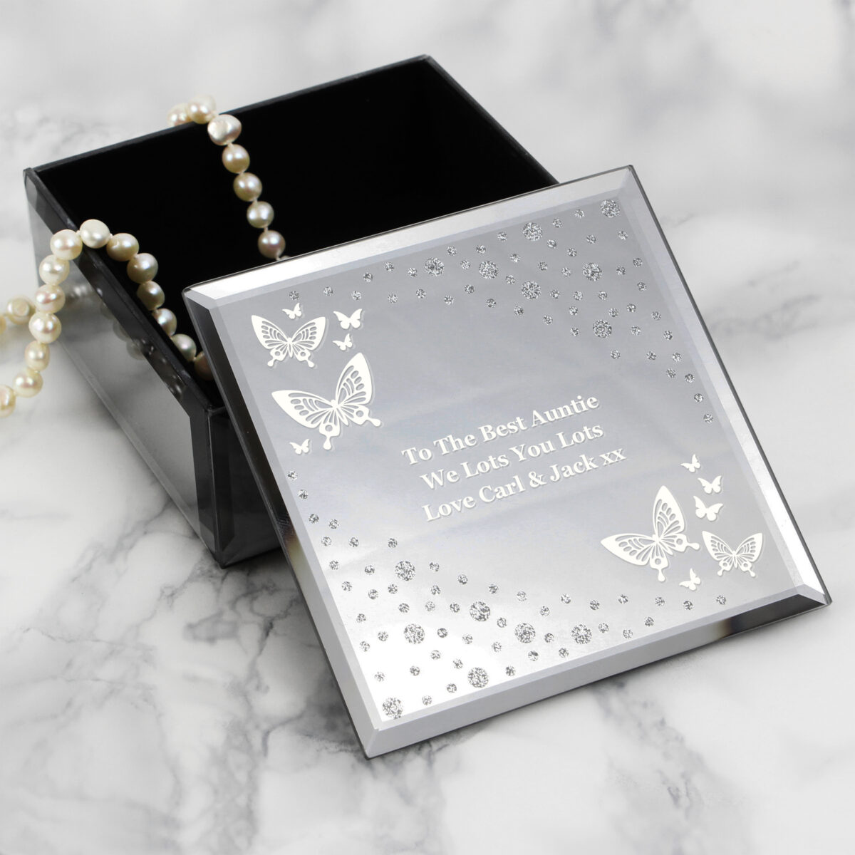 Personalised White Butterfly Diamante Glass Trinket Box - Image 3