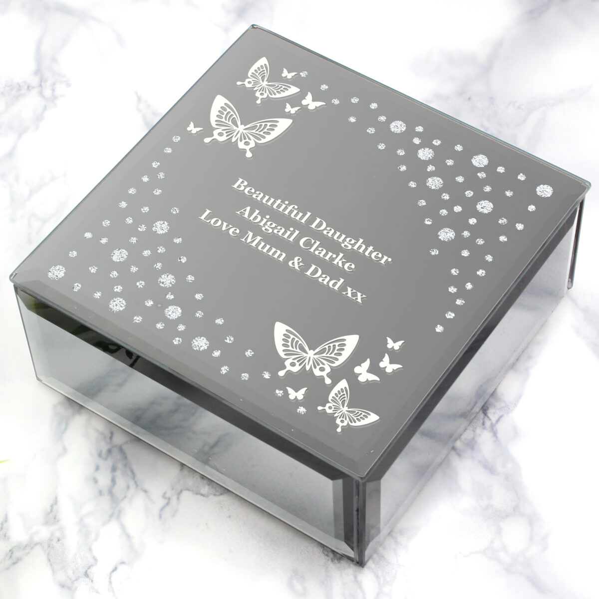 Personalised White Butterfly Diamante Glass Trinket Box - Image 6