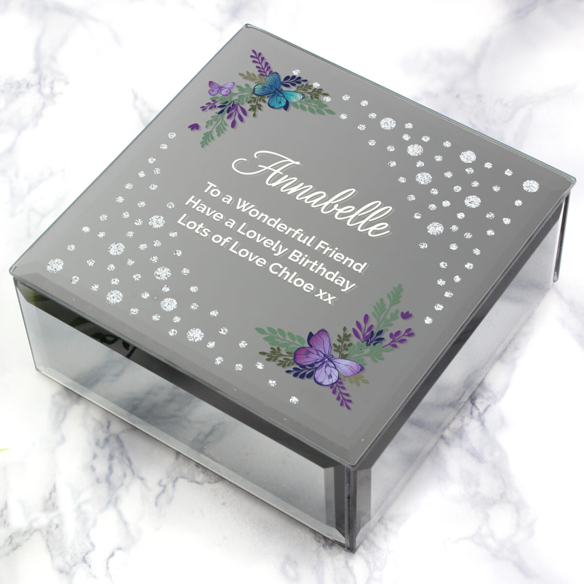 Personalised Floral Butterfly Diamante Glass Trinket Box - Image 2