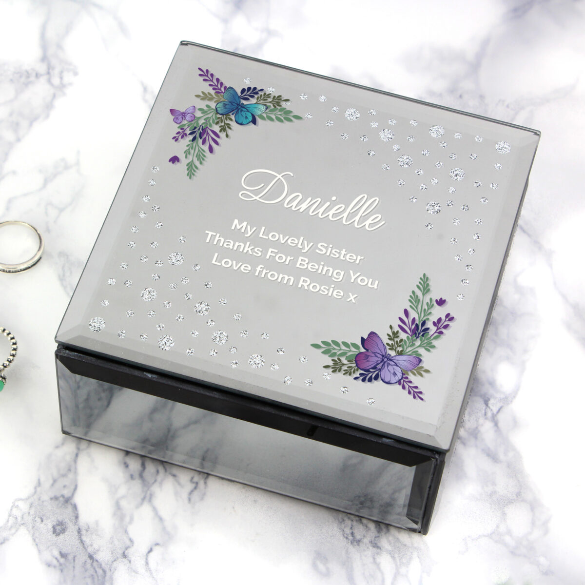 Personalised Floral Butterfly Diamante Glass Trinket Box - Image 3