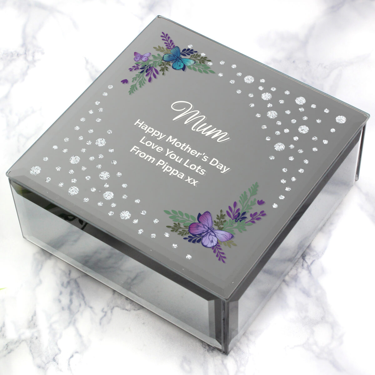 Personalised Floral Butterfly Diamante Glass Trinket Box - Image 4