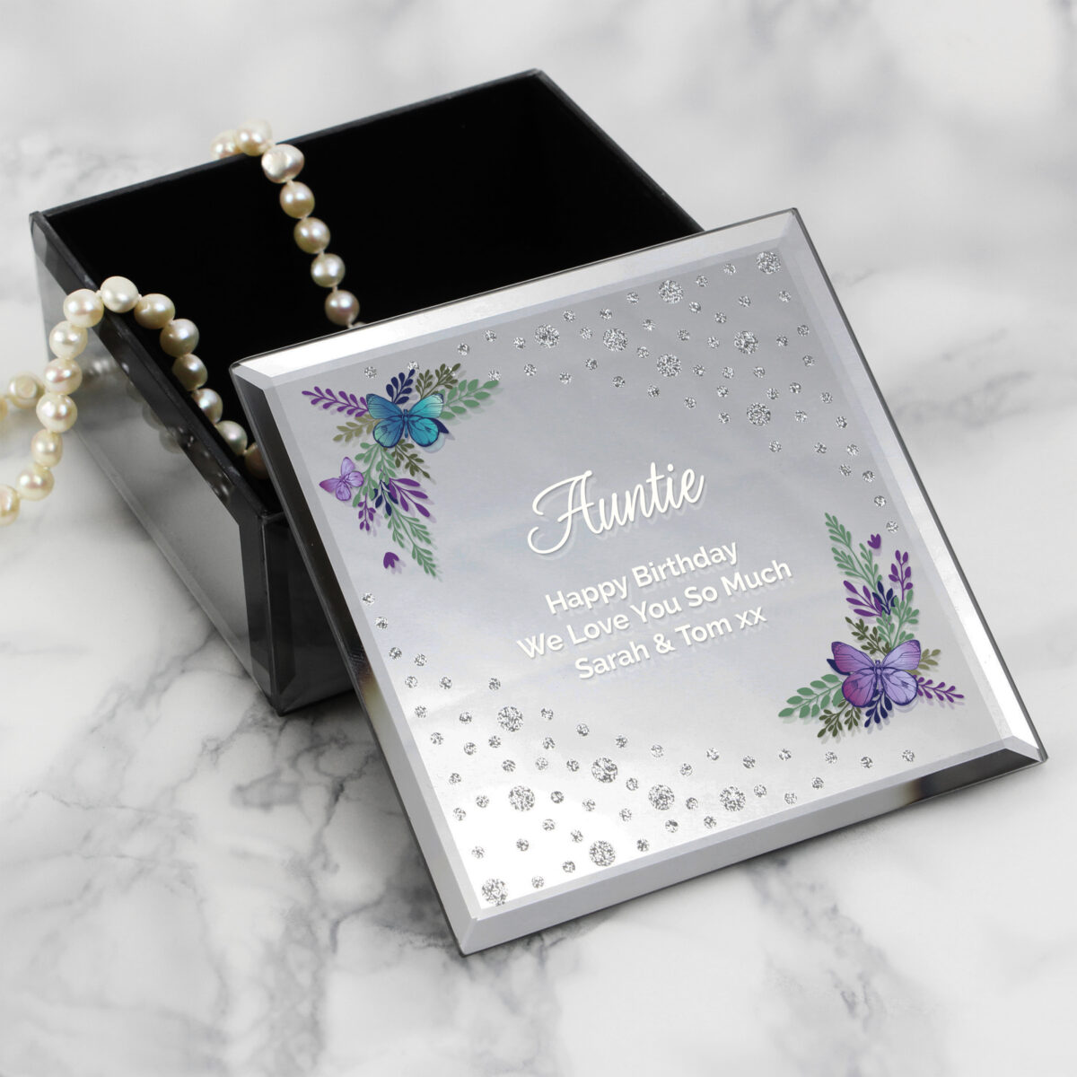Personalised Floral Butterfly Diamante Glass Trinket Box - Image 5