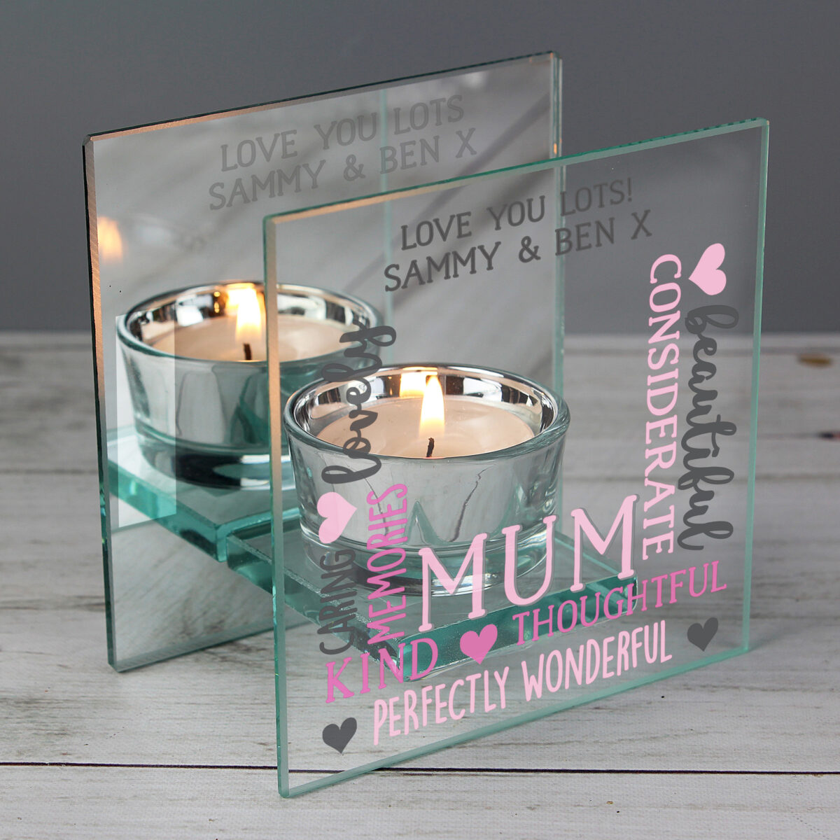 Personalised Mum Mirrored Glass Tea Light Holder - Image 2