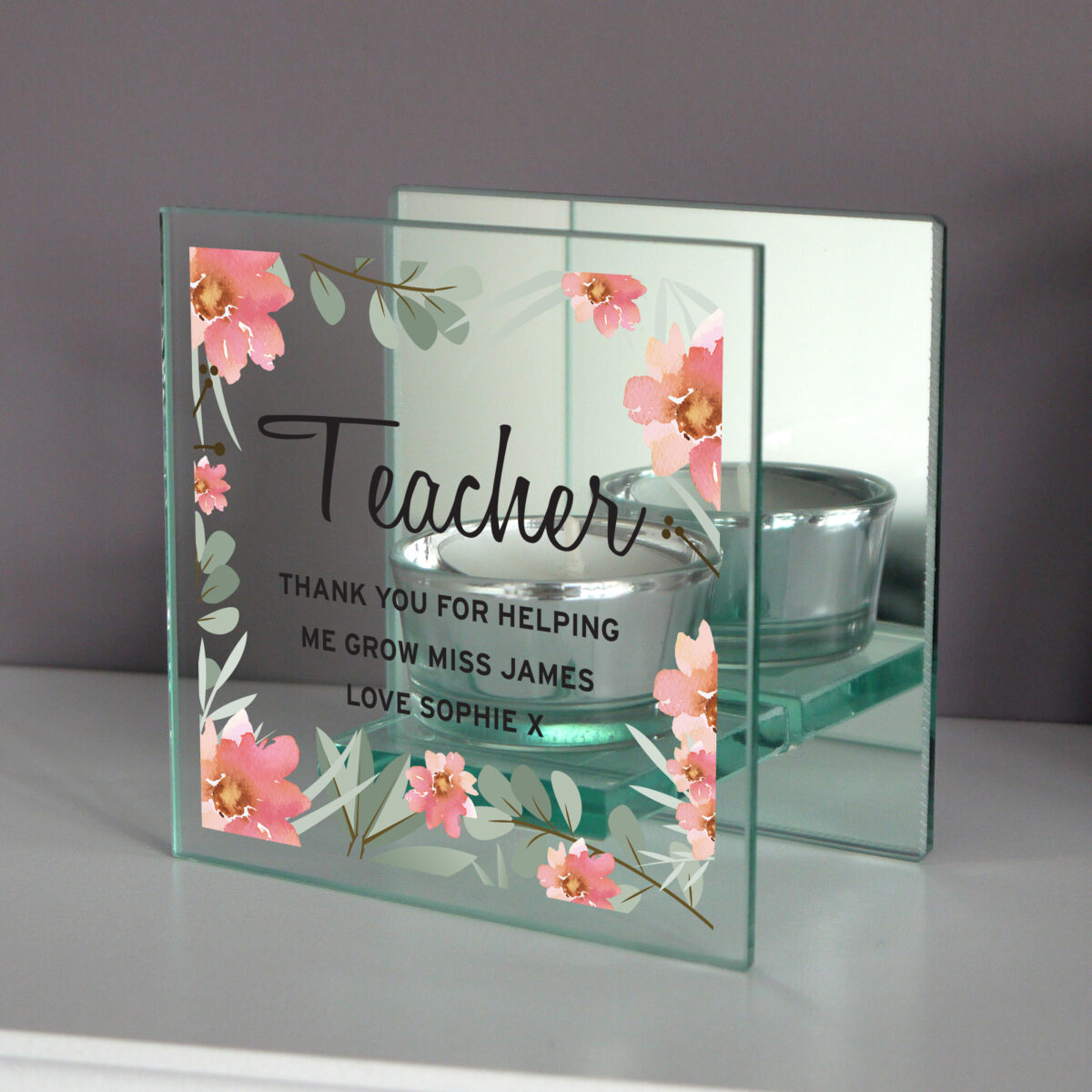 Personalised Floral Sentimental Mirrored Glass Tea Light Candle Holder - Image 3