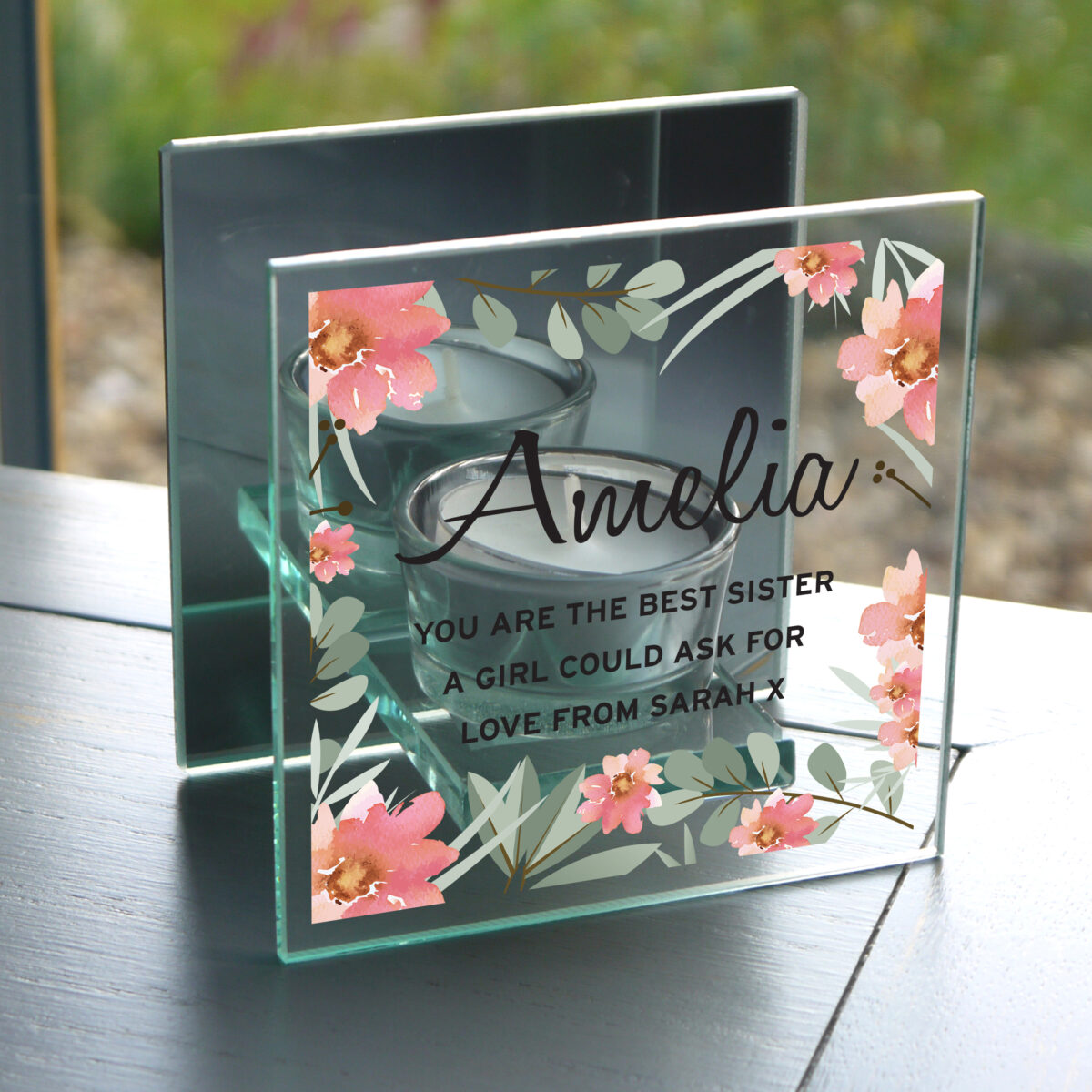 Personalised Floral Sentimental Mirrored Glass Tea Light Candle Holder - Image 4