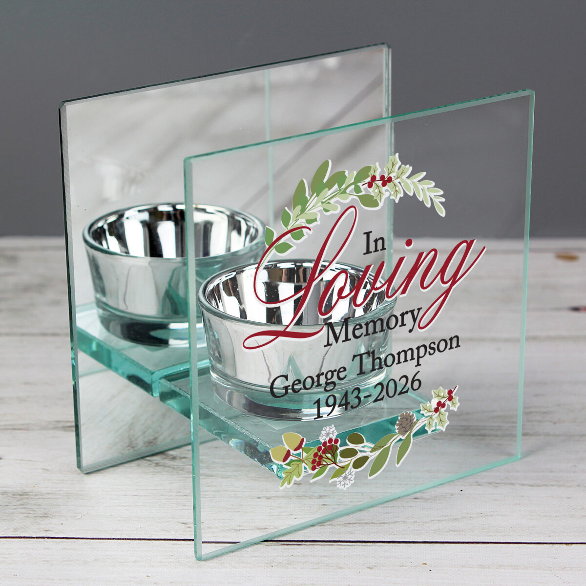 Personalised In Loving Memory Christmas Mirrored Glass Tea Light Candle Holder - Image 2