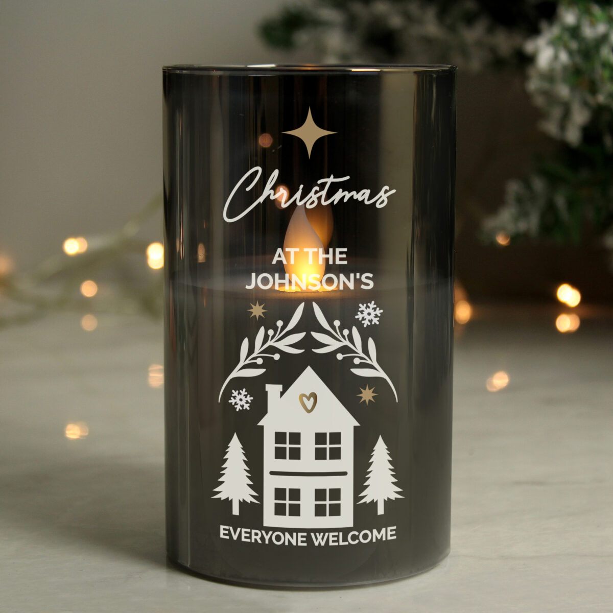 Personalised Christmas Smoked Glass LED Candle - Image 2