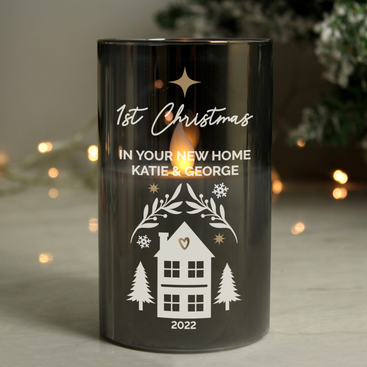Personalised Christmas Smoked Glass LED Candle - Image 3