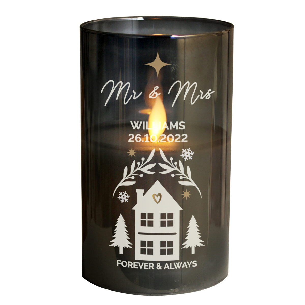 Personalised Christmas Smoked Glass LED Candle - Image 4