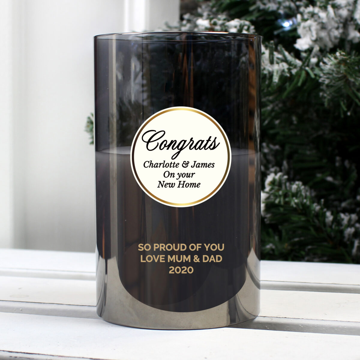 Personalised Opulent Smoked Glass LED Candle - Image 2