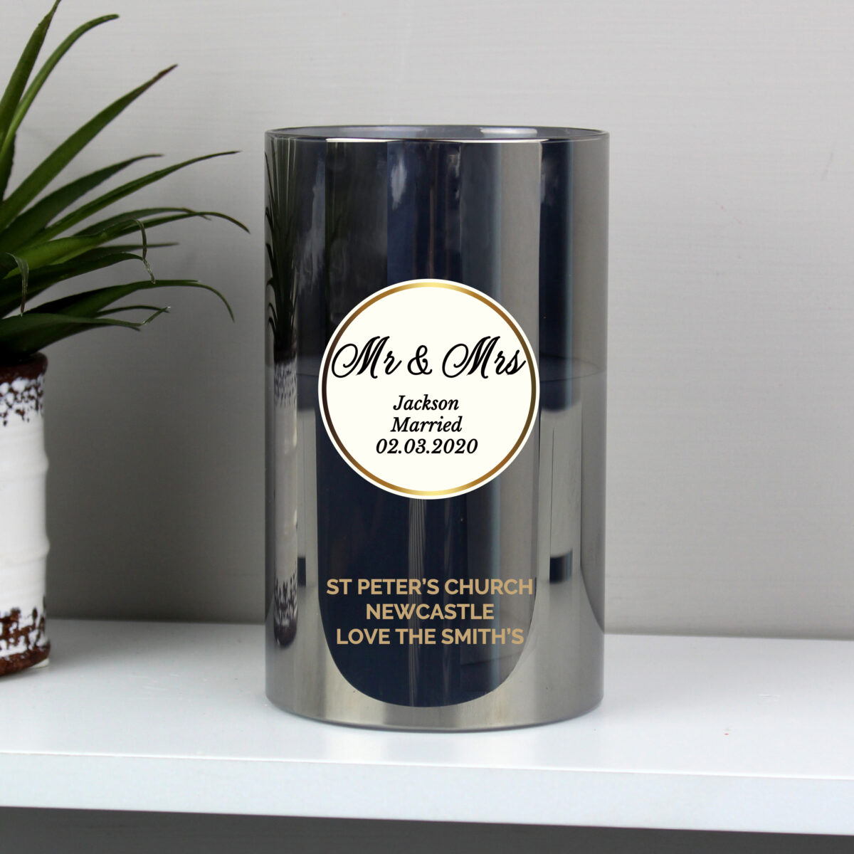 Personalised Opulent Smoked Glass LED Candle - Image 3