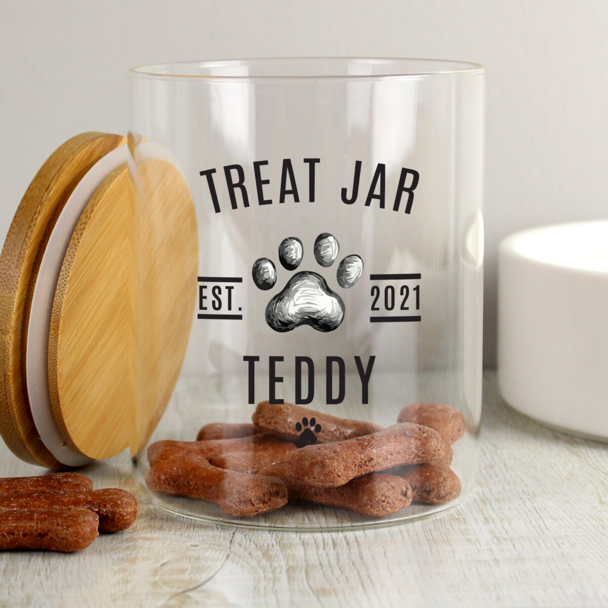 Personalised Pet Treats Glass Jar with Bamboo Lid - Image 3