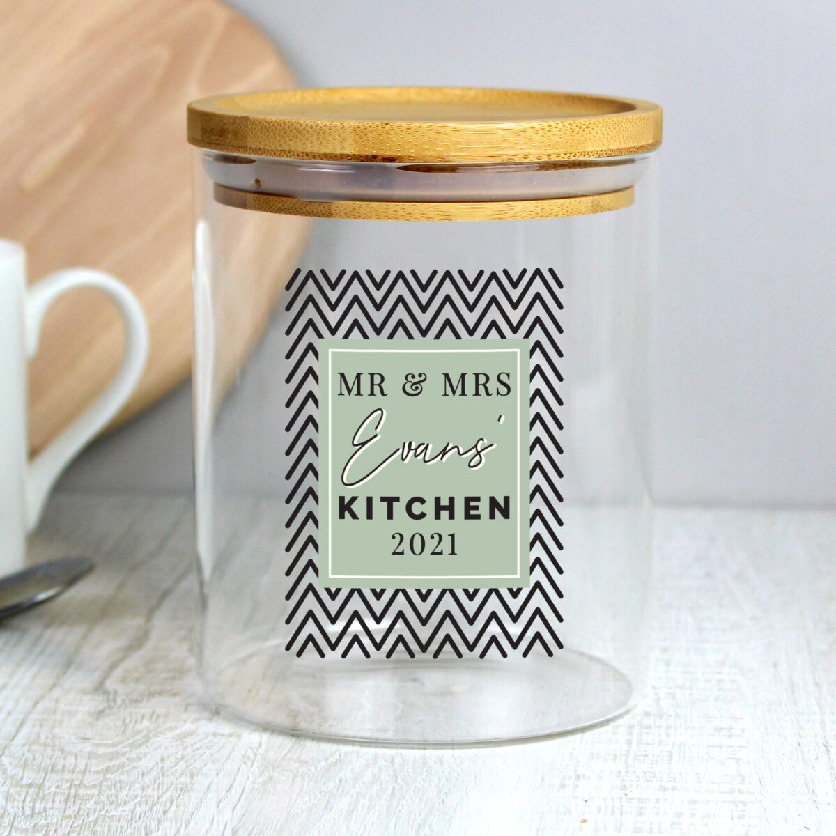 Personalised Abstract Free Text Glass Jar with Bamboo Lid - Image 2