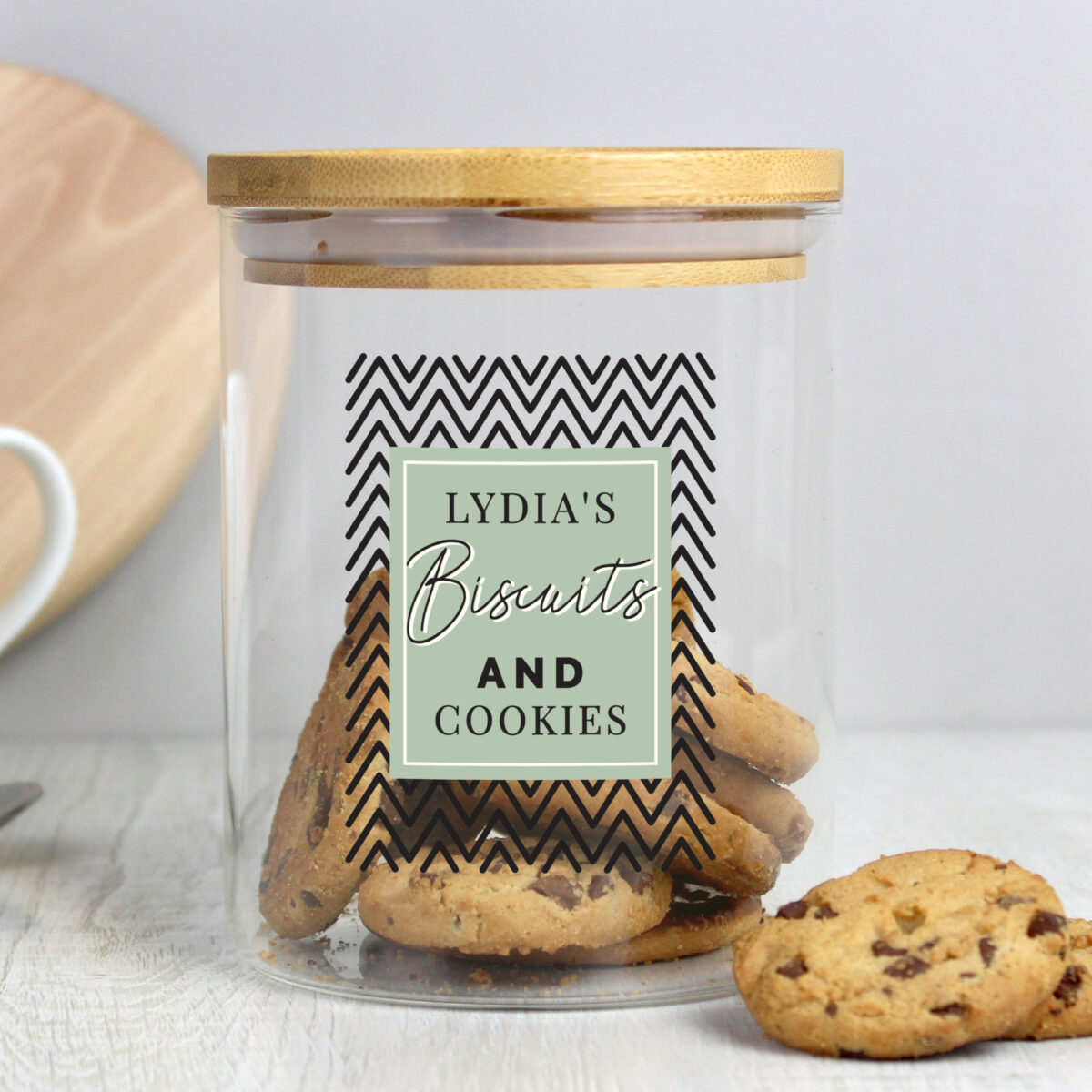 Personalised Abstract Free Text Glass Jar with Bamboo Lid - Image 3