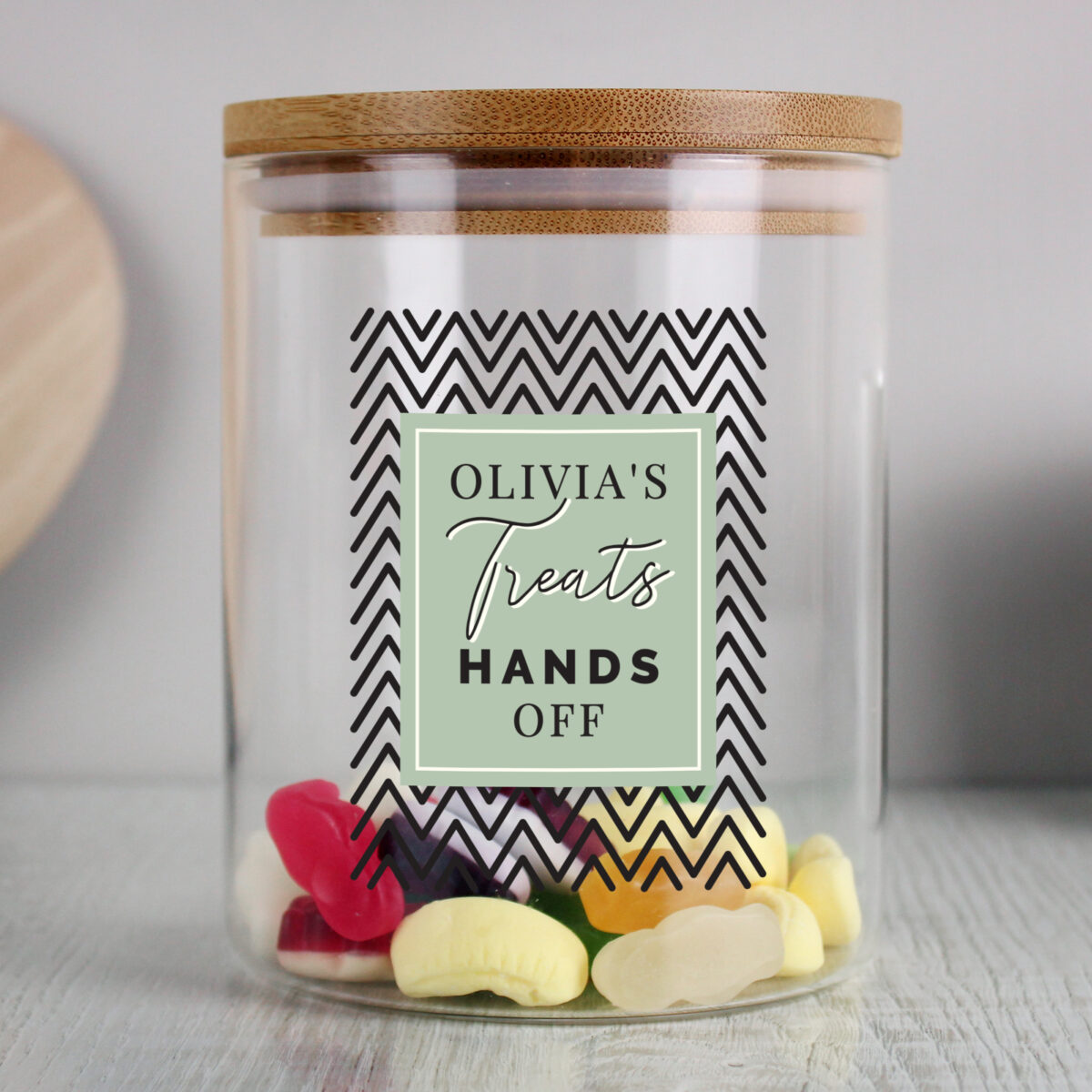 Personalised Abstract Free Text Glass Jar with Bamboo Lid - Image 6