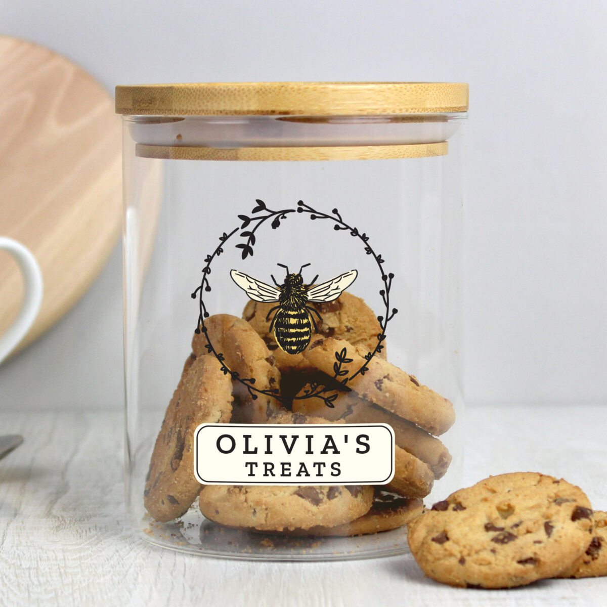 Personalised Bee Glass Jar with Bamboo Lid - Image 2