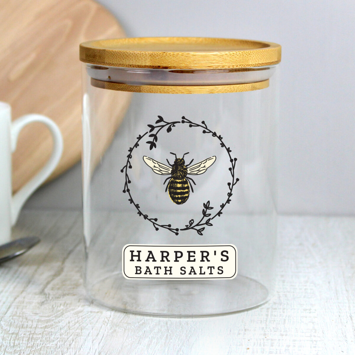 Personalised Bee Glass Jar with Bamboo Lid - Image 3