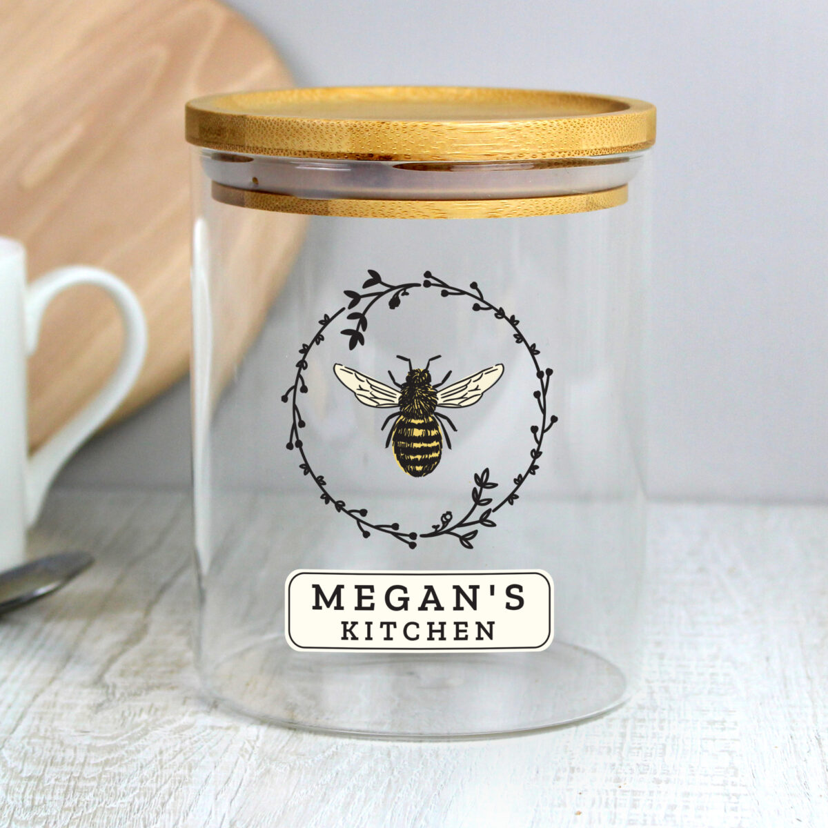 Personalised Bee Glass Jar with Bamboo Lid - Image 5