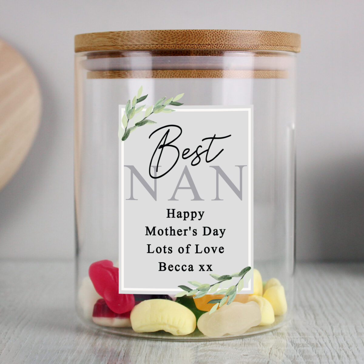 Personalised Botanical Glass Jar with Bamboo Lid - Image 2