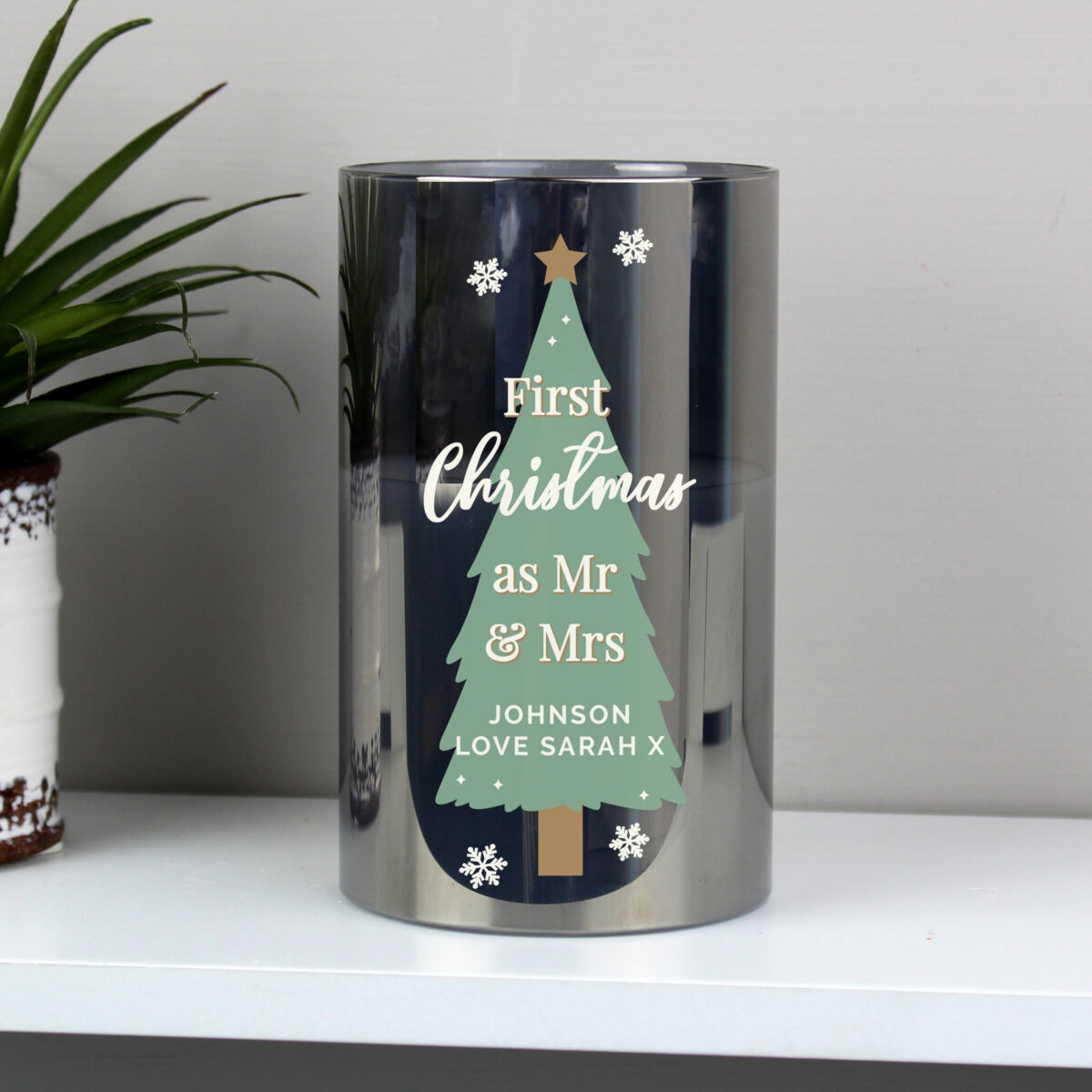 Personalised Christmas Tree Smoked Glass LED Candle - Image 3