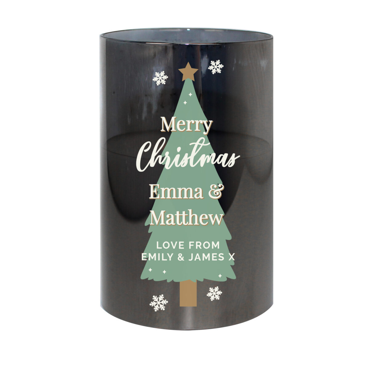 Personalised Christmas Tree Smoked Glass LED Candle - Image 4