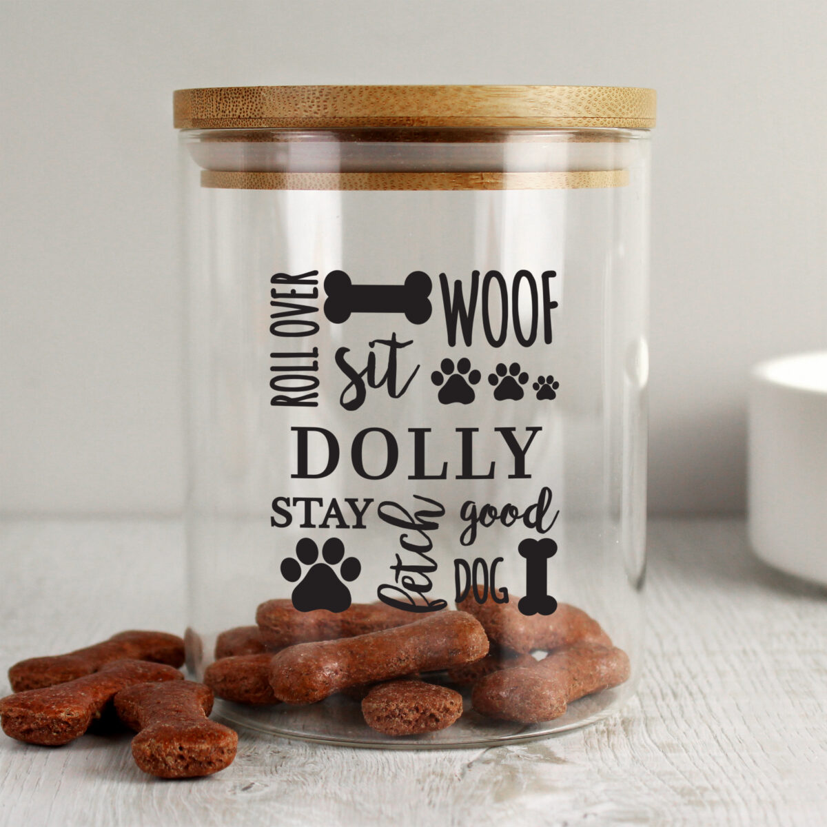 Personalised Glass Dog Treat Jar with Bamboo Lid - Image 2