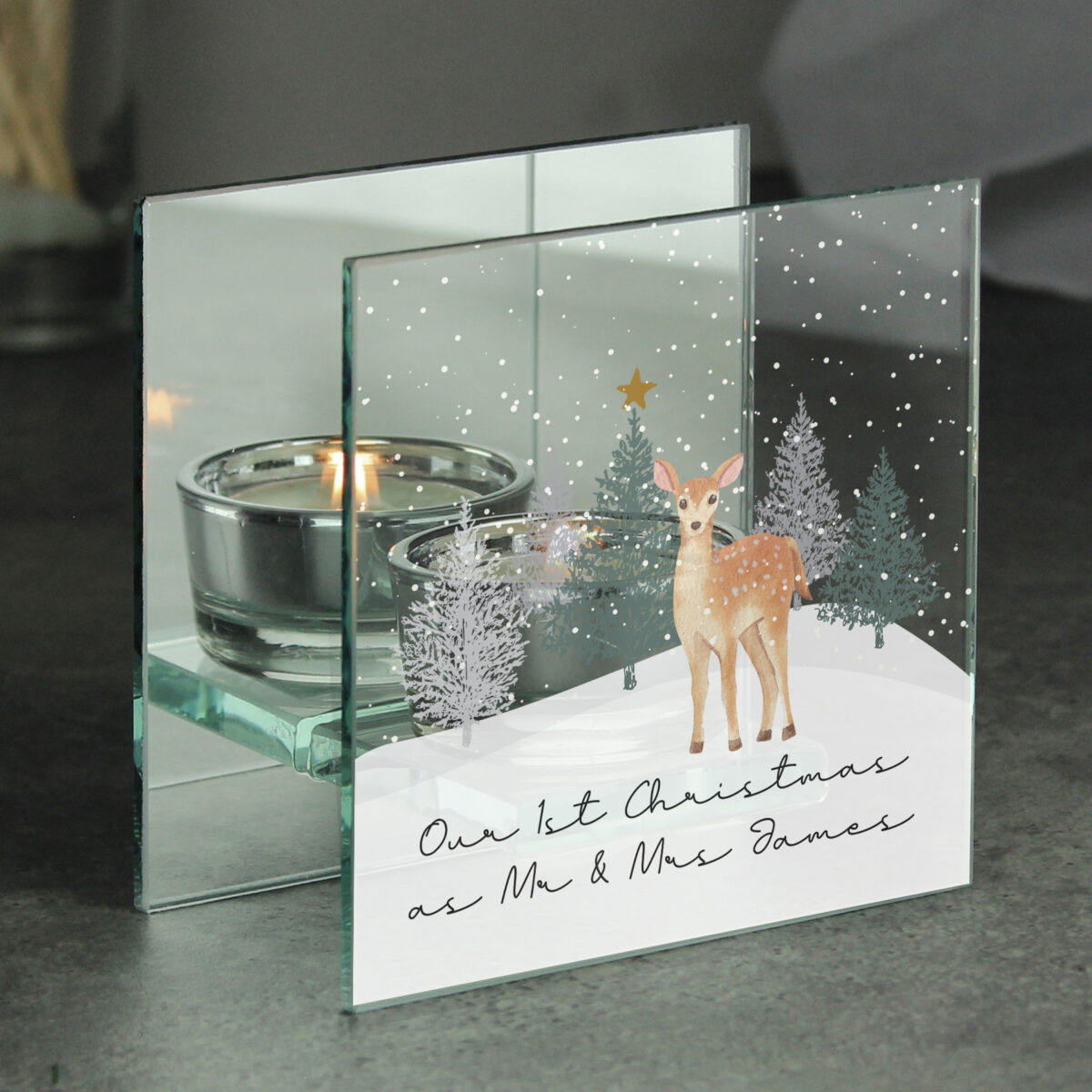 Personalised Christmas Deer Glass Tea Light Candle Holder - Image 2