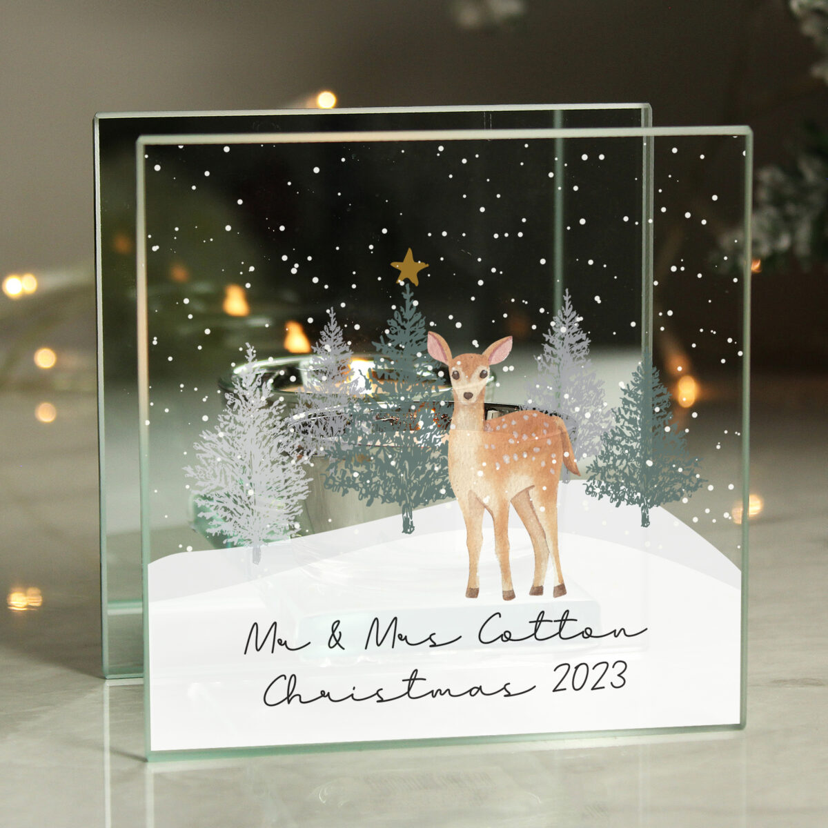 Personalised Christmas Deer Glass Tea Light Candle Holder - Image 3