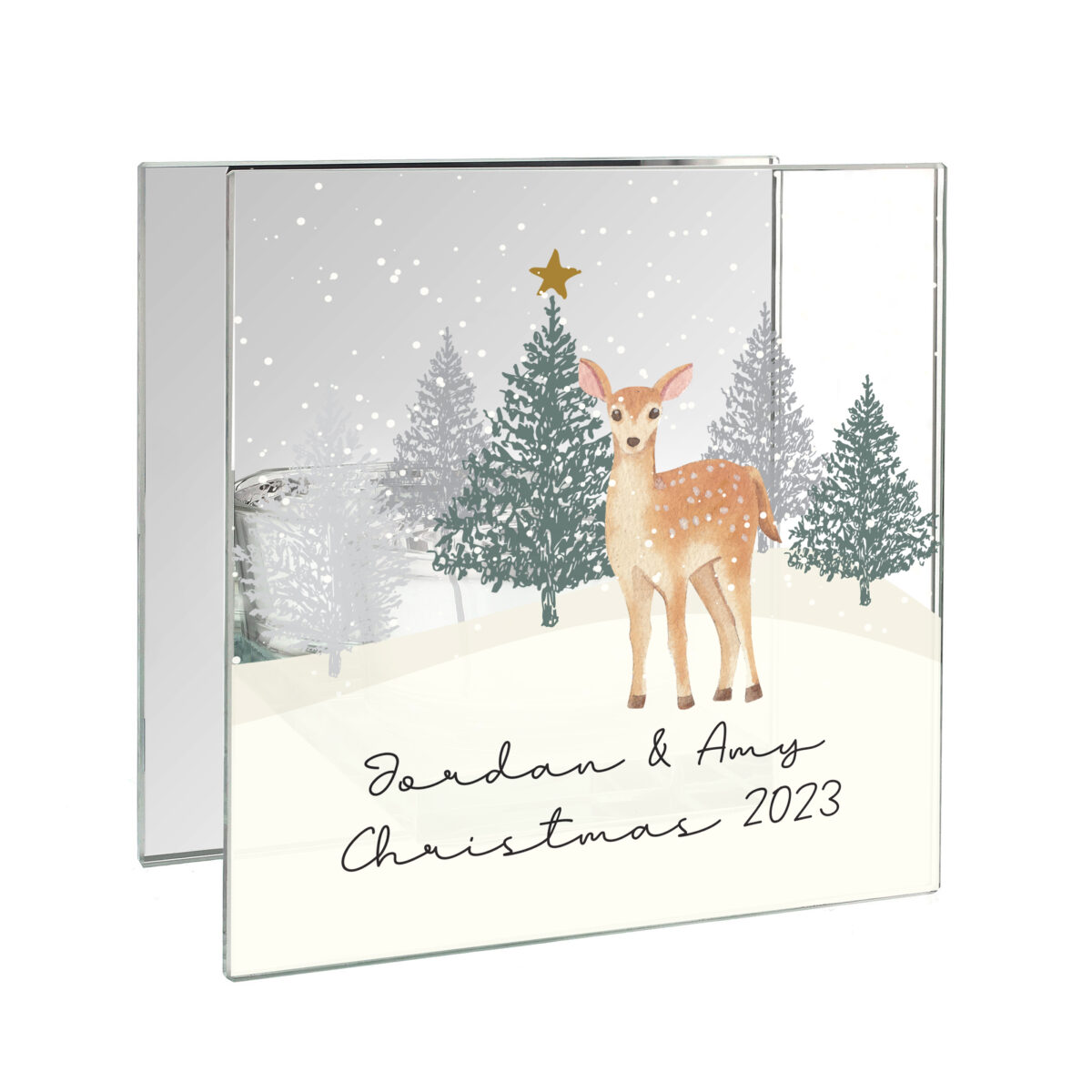 Personalised Christmas Deer Glass Tea Light Candle Holder - Image 4