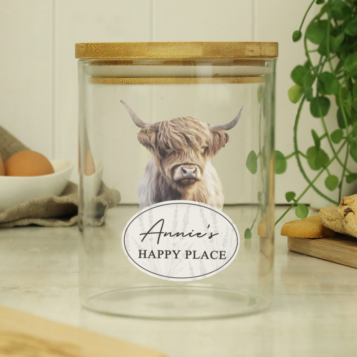 Personalised Highland Cow Glass Storage Jar - Image 3