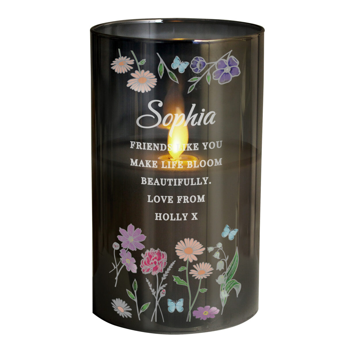 Personalised Wild Flowers Smoked Glass LED Candle - Image 4