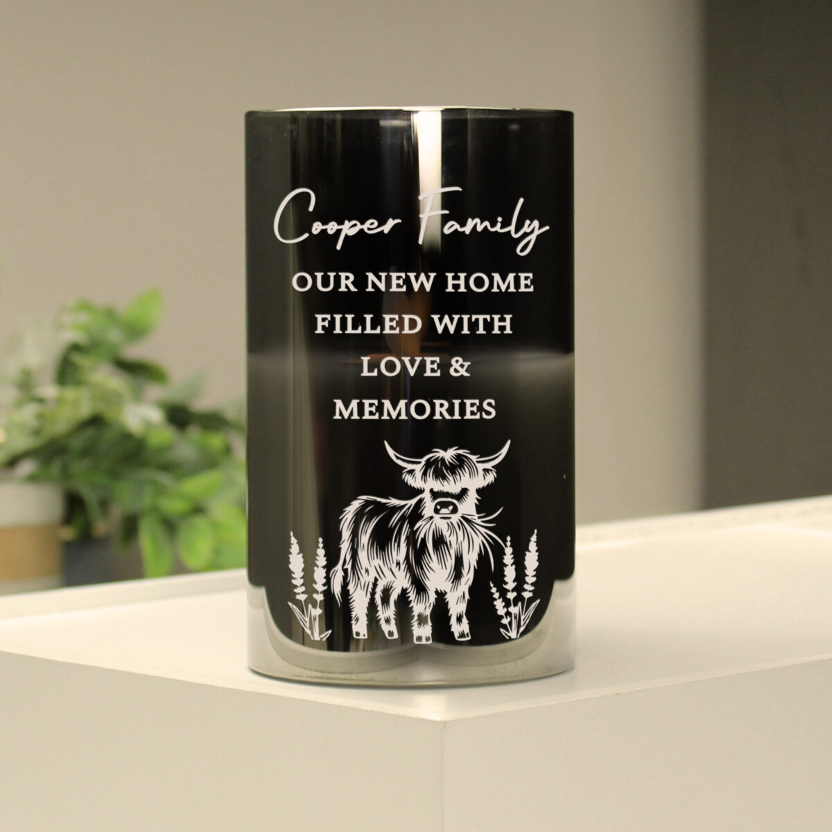 Personalised Highland Cow Glass LED Candle - Image 2