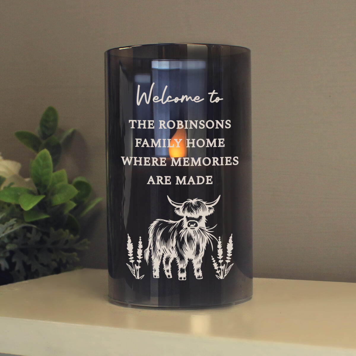 Personalised Highland Cow Glass LED Candle - Image 3