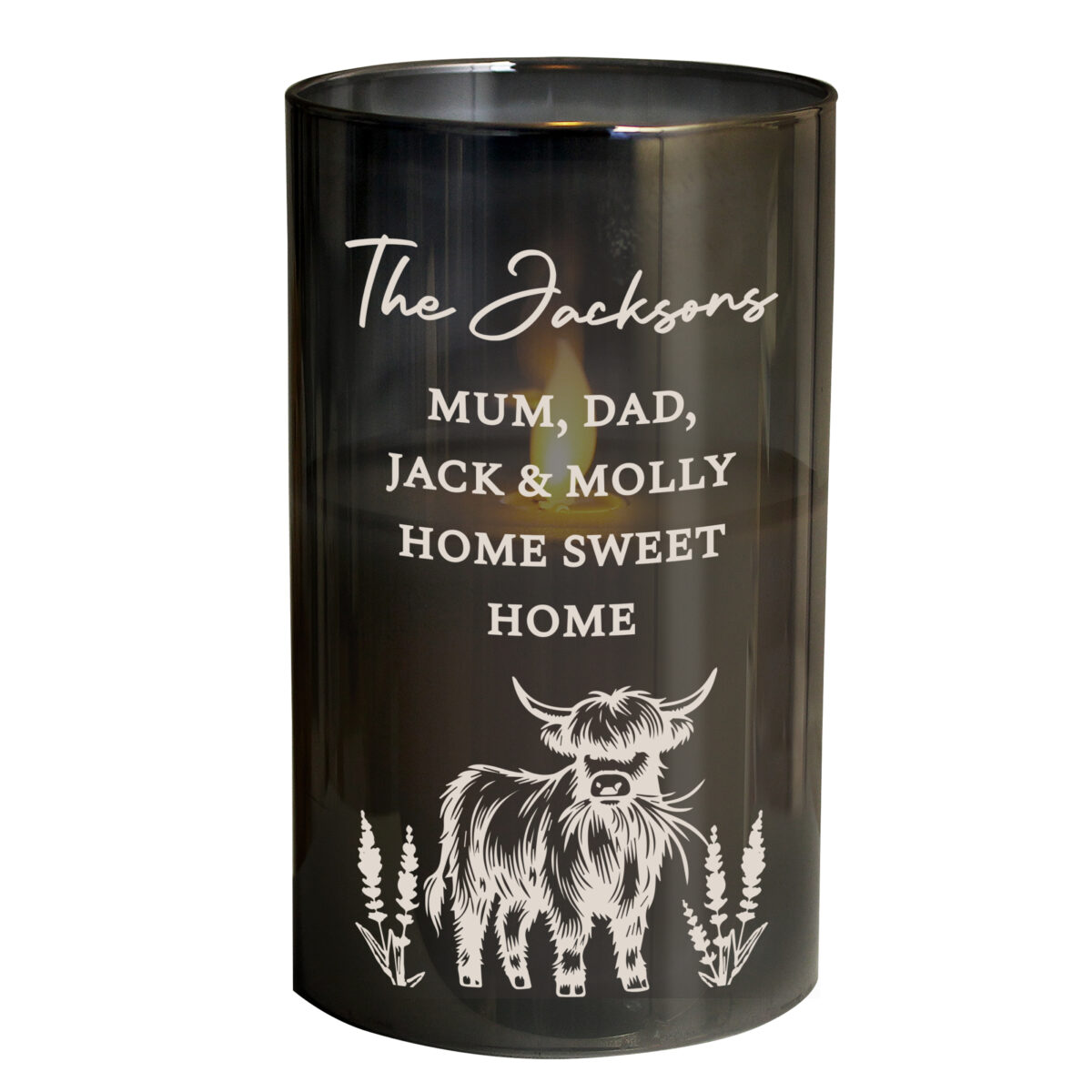 Personalised Highland Cow Glass LED Candle - Image 4