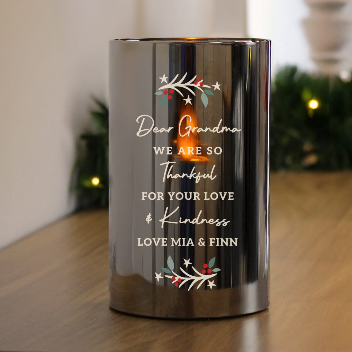 Personalised Christmas Smoked Glass LED Candle - Image 2