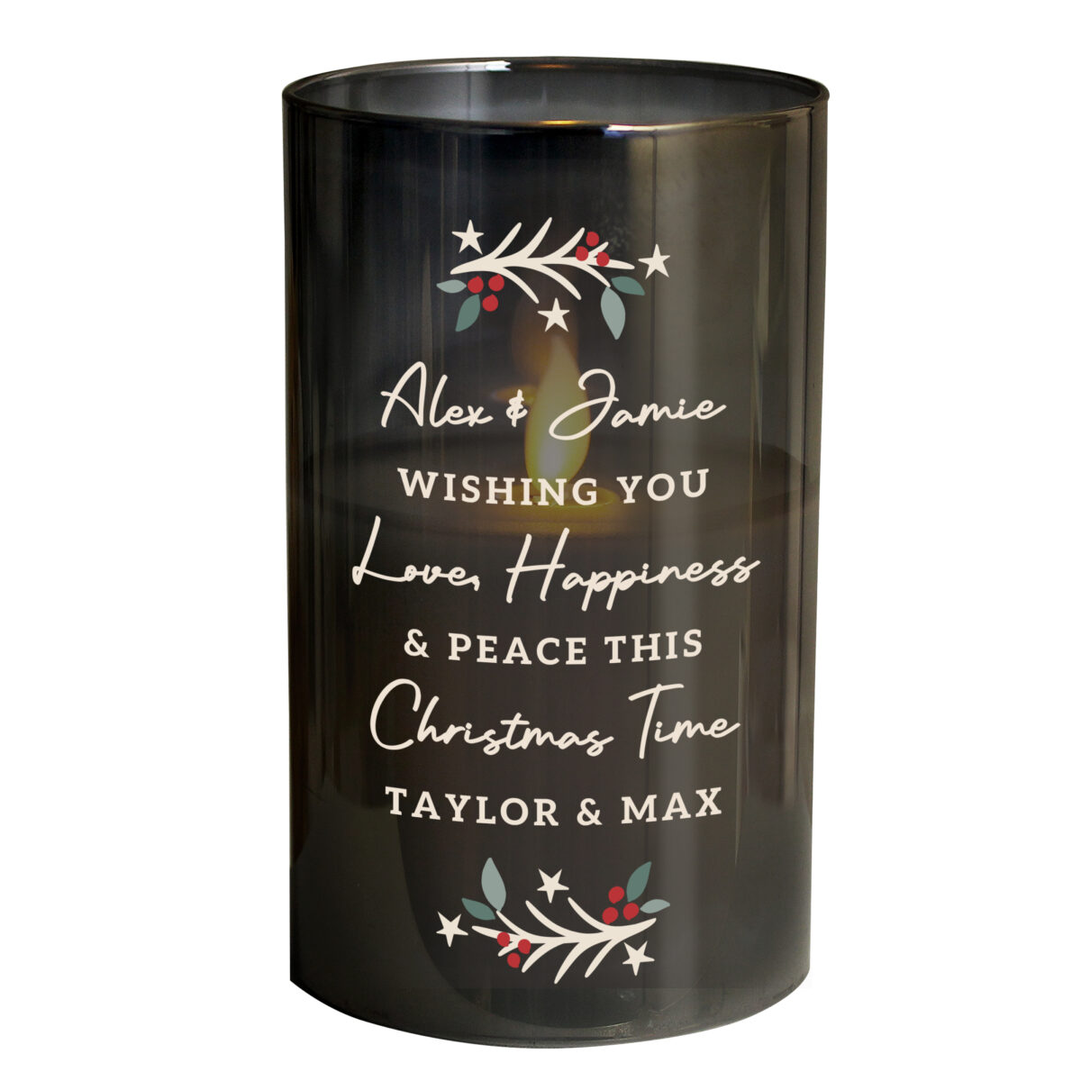 Personalised Christmas Smoked Glass LED Candle - Image 3