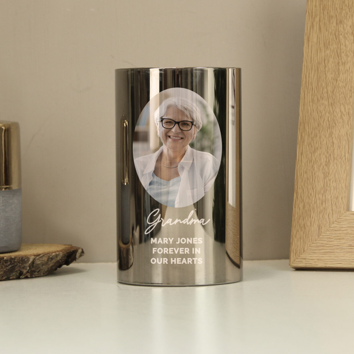 Personalised Photo Upload Smoked Glass LED Candle - Image 2