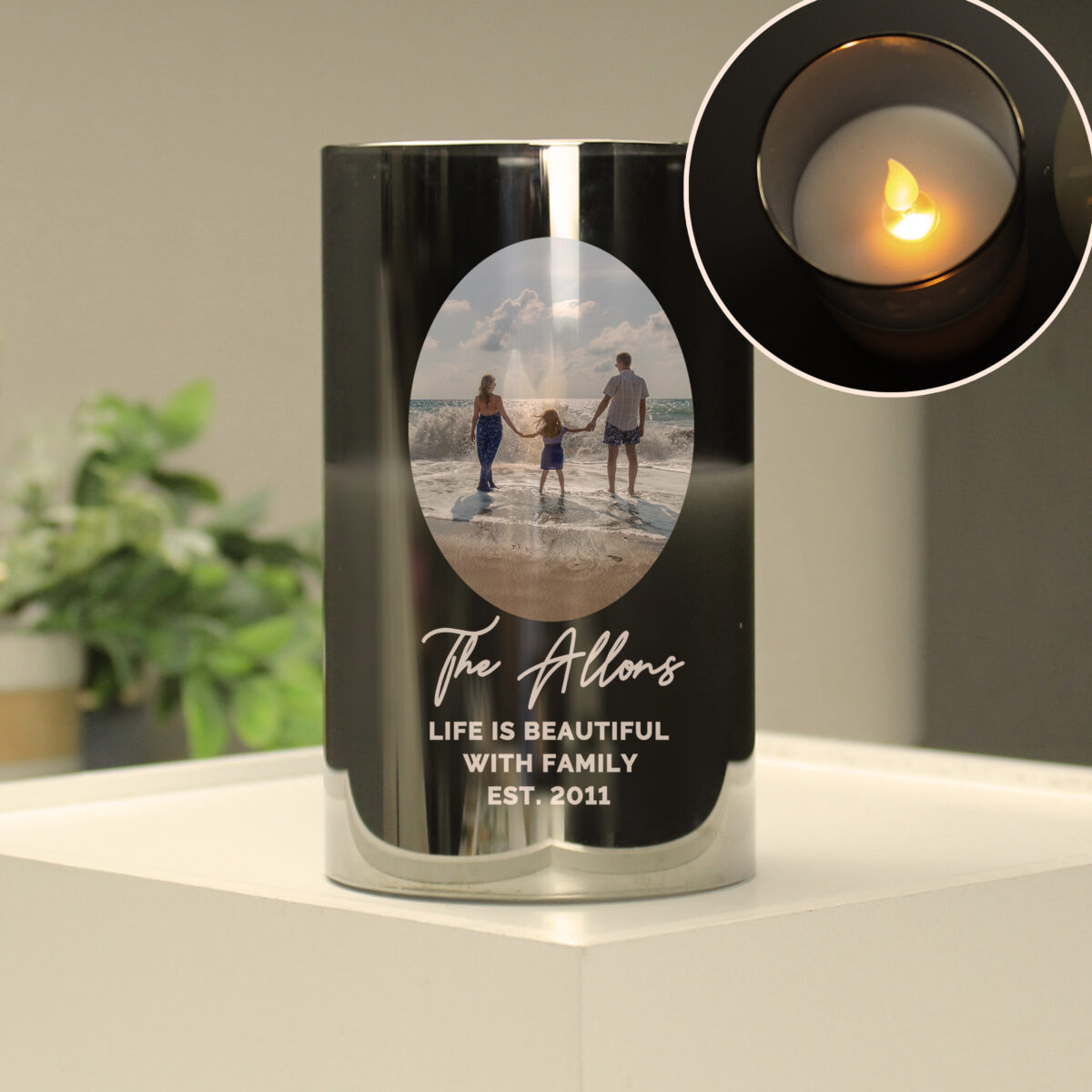 Personalised Photo Upload Smoked Glass LED Candle - Image 5