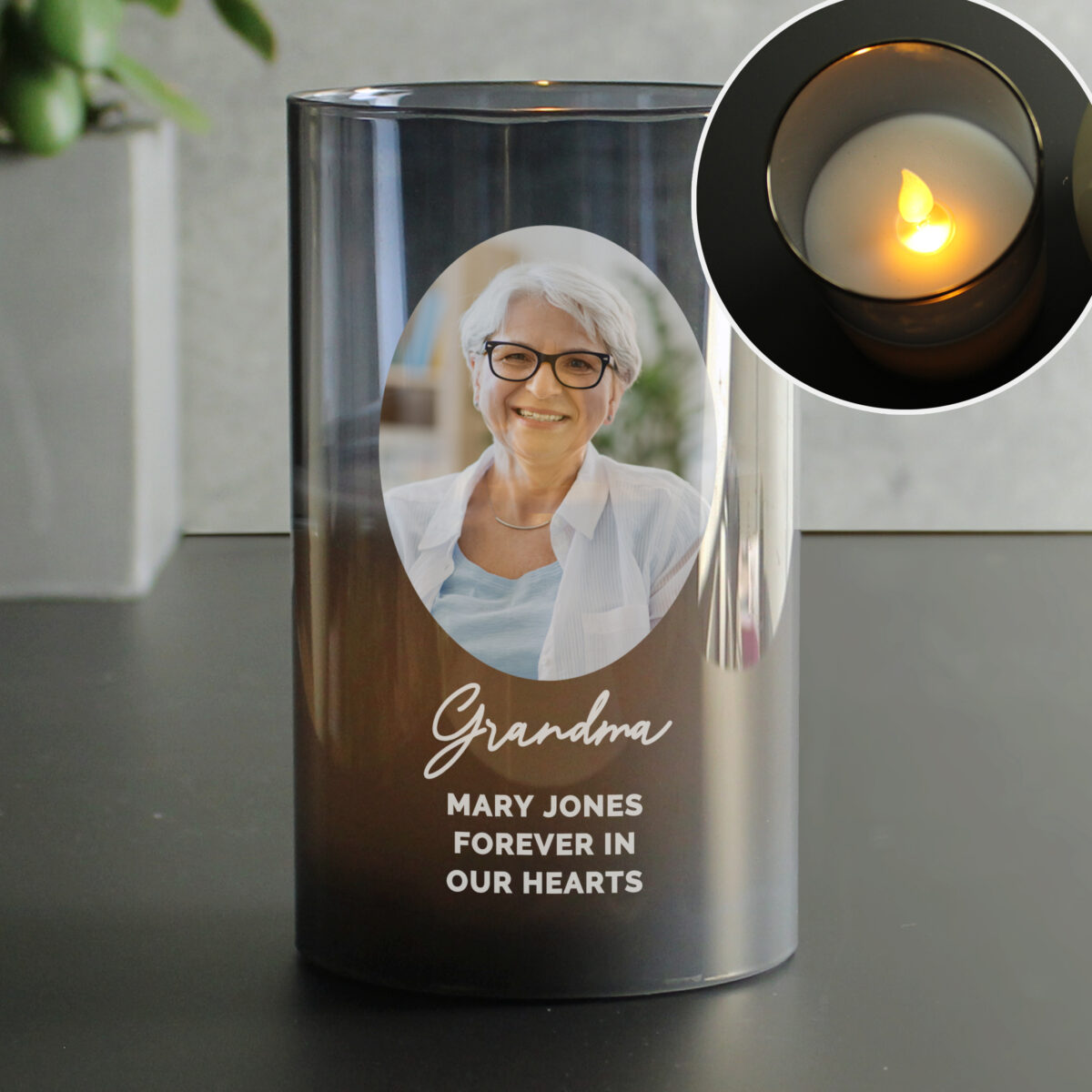 Personalised Photo Upload Smoked Glass LED Candle - Image 9