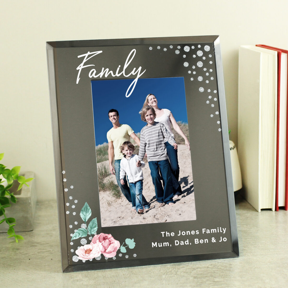 Personalised Floral 6x4 Diamante Glass Photo Frame - Image 2
