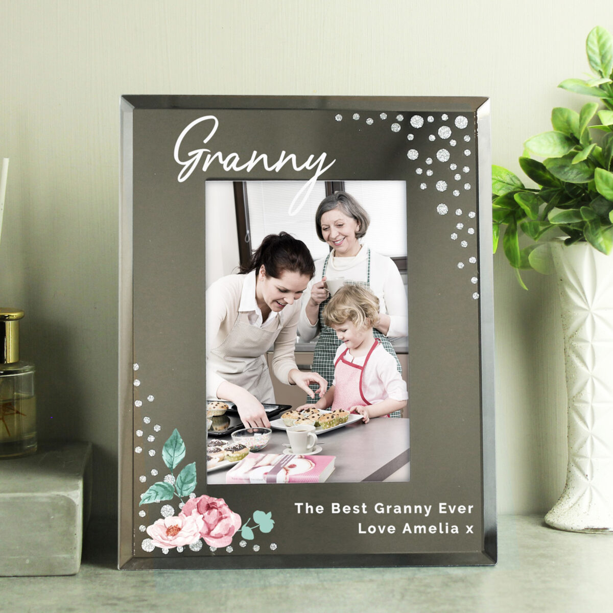 Personalised Floral 6x4 Diamante Glass Photo Frame - Image 3