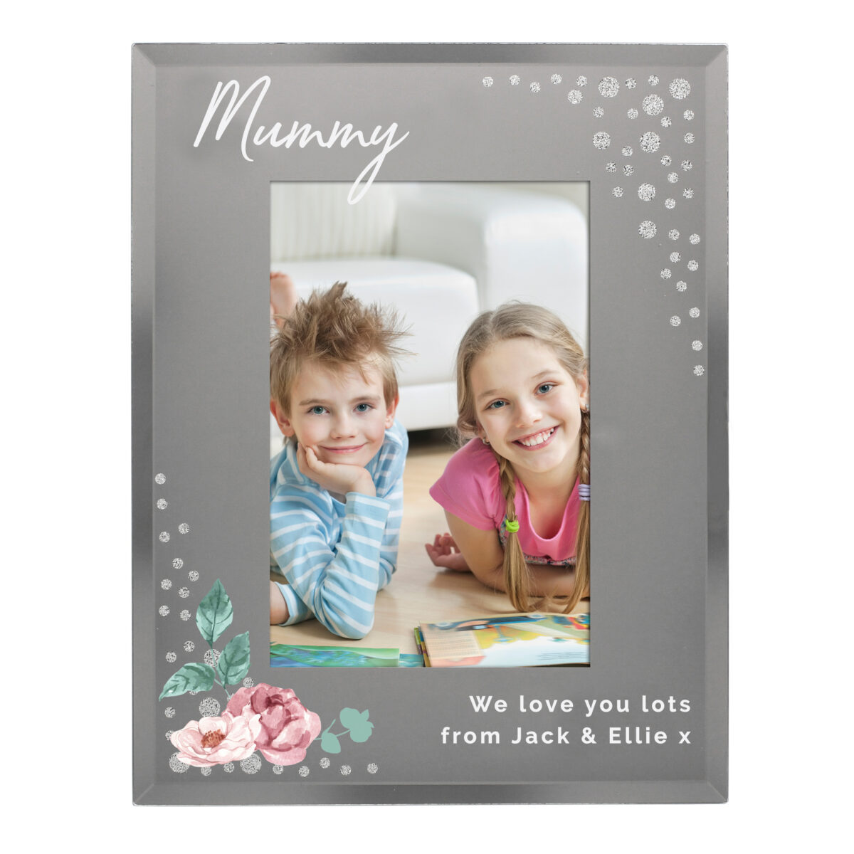 Personalised Floral 6x4 Diamante Glass Photo Frame - Image 4
