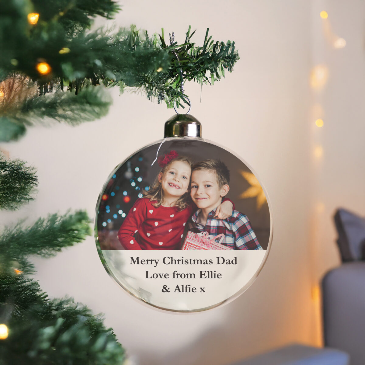 Personalised Message Photo Upload Glass Bauble - Image 2