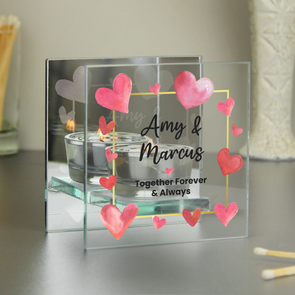 Personalised Hearts Mirrored Glass Tealight Holder - Image 3