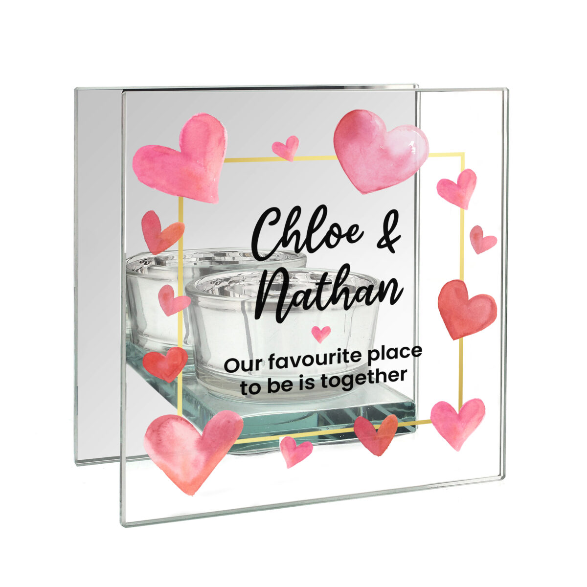 Personalised Hearts Mirrored Glass Tealight Holder - Image 4