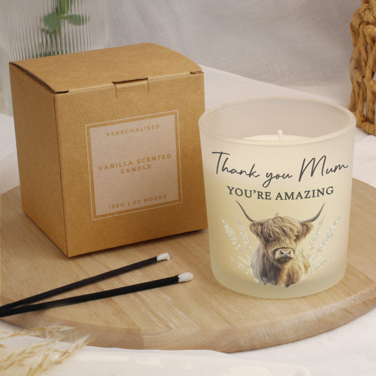 Personalised Highland Cow Frosted Glass Candle - Image 3