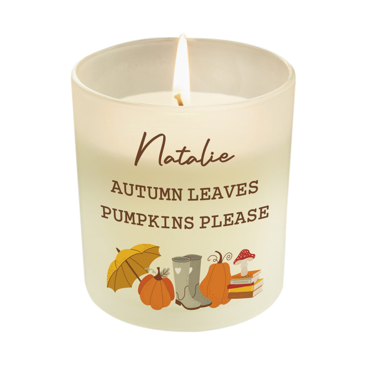 Personalised Pumpkin Frosted Glass Candle - Image 3