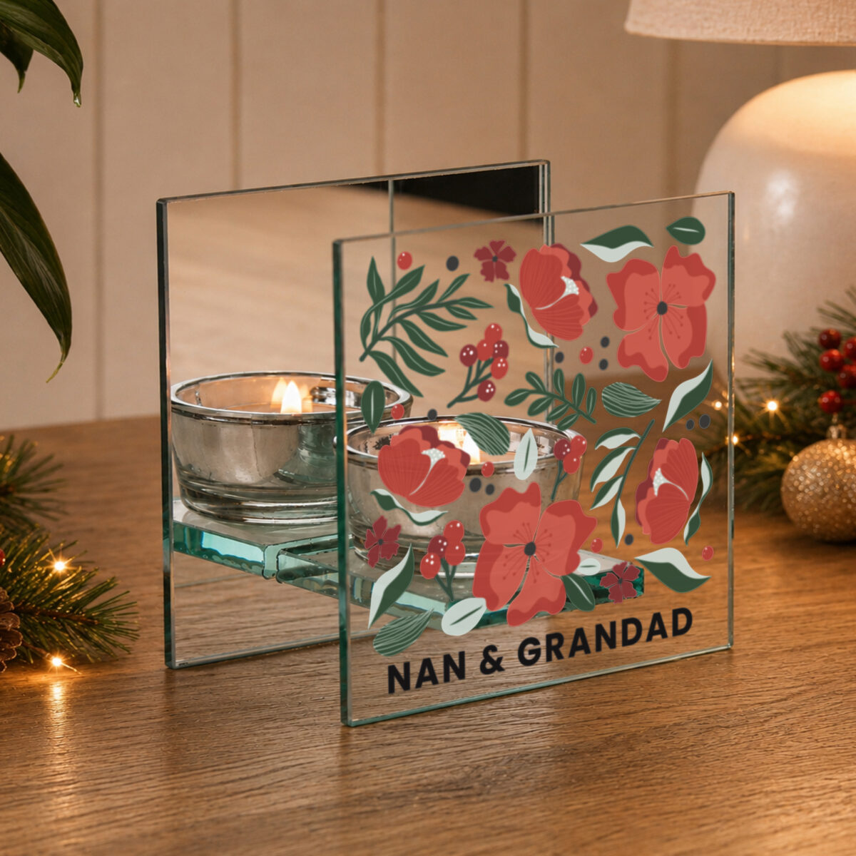 Personalised Poinsettia Glass Tealight Holder - Image 2