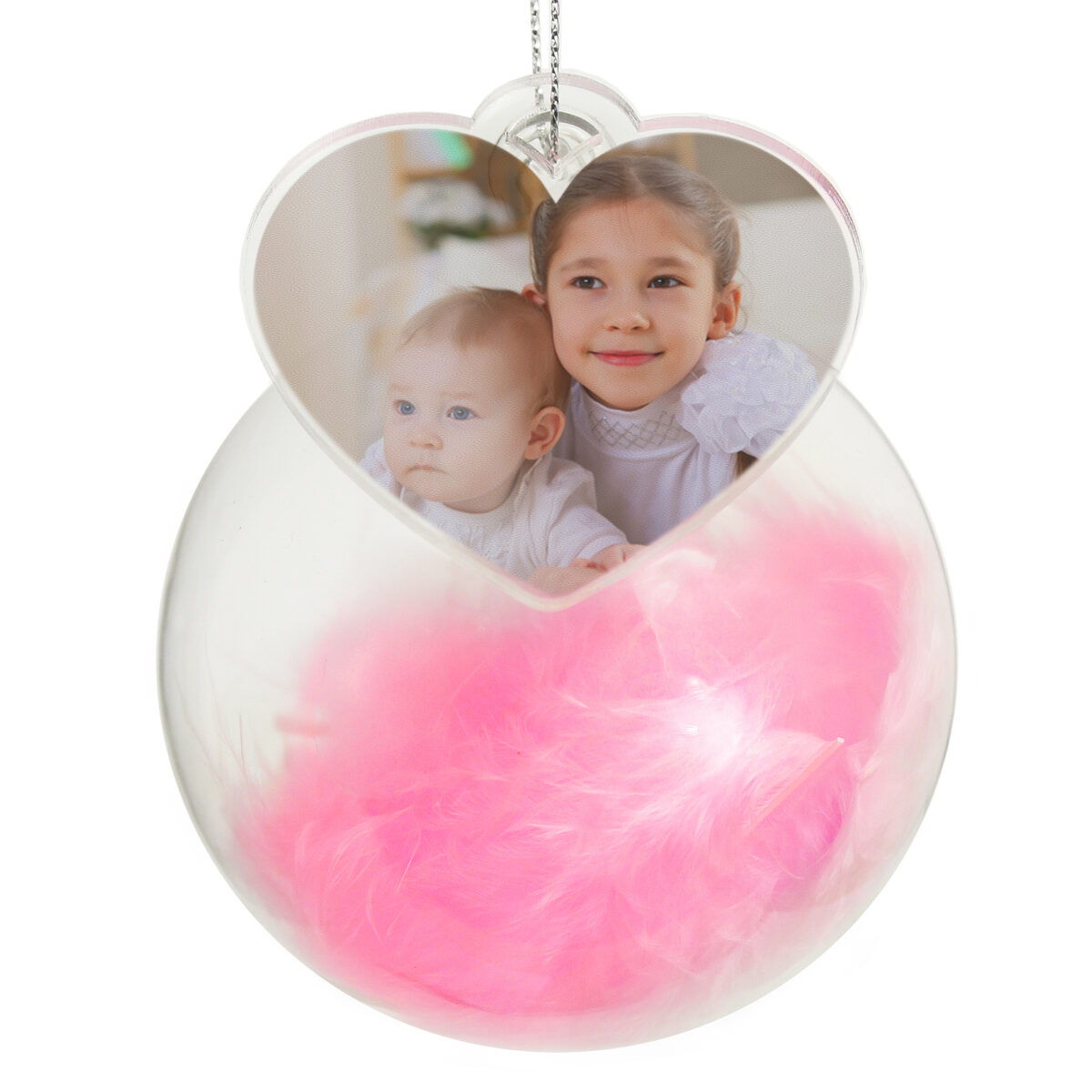 Personalised Photo Upload Pink Feather Glass Bauble - Image 3